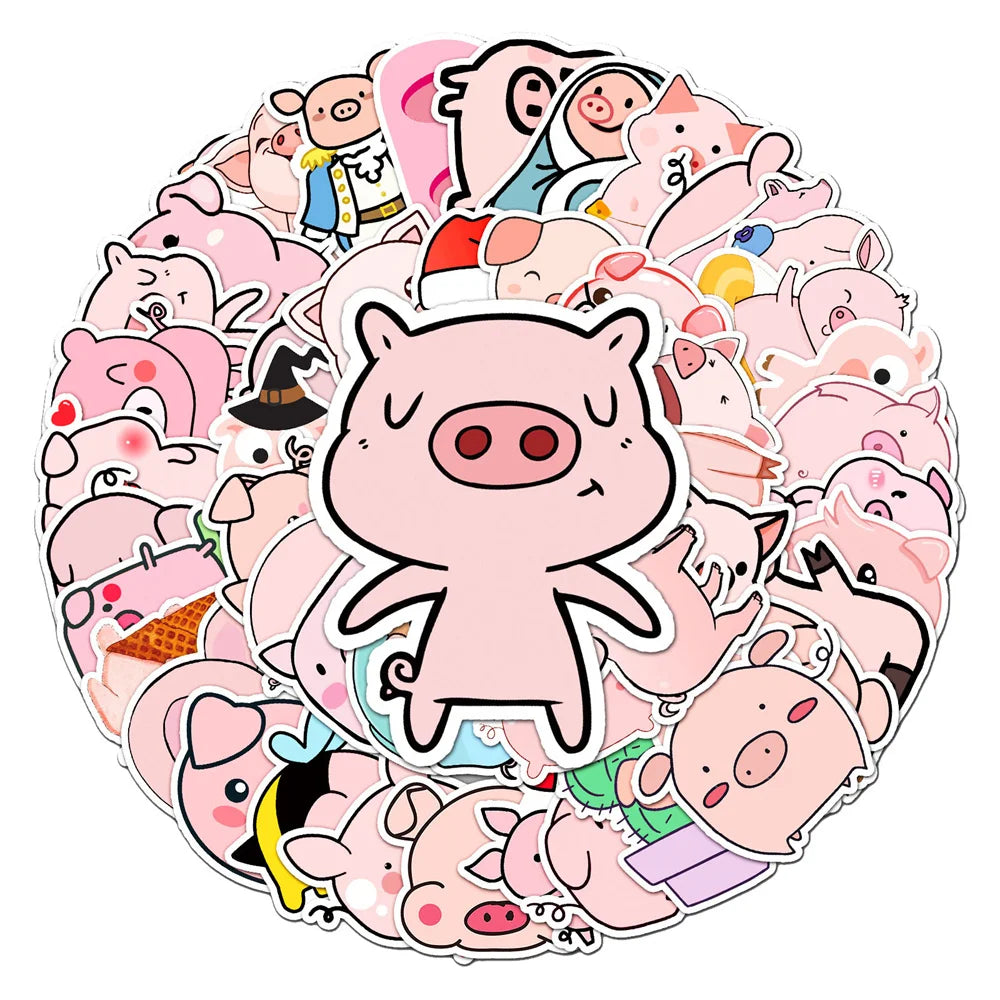 50PCS Cute Piggy Personality Cartoon Luggage Trend Graffiti Sticker Notebook Computer Skateboard Water Cup Guitar