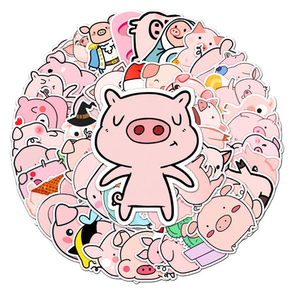 50PCS Cute Piggy Personality Cartoon Luggage Trend Graffiti Sticker Notebook Computer Skateboard Water Cup Guitar