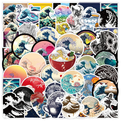 50PCS Cartoon Beach Wave Sticker Graffiti iPad  Luggage Helmet  Guitar DIY Scrapbook Wall Sticker Toy Decoration