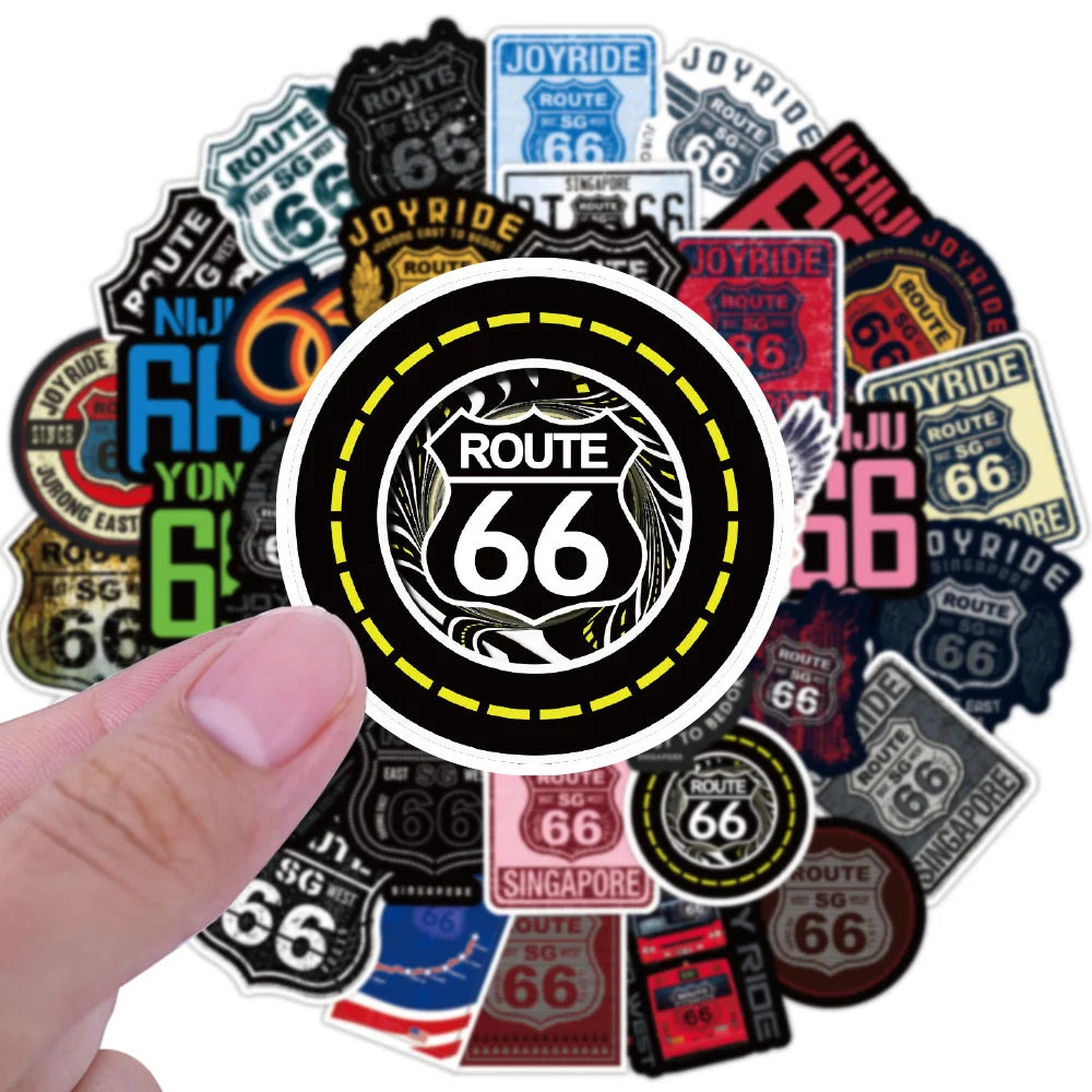 50pcs Us Route 66 Graffiti Sticker For Luggage Laptop Ipad Skateboard Guitar Refrigerator Motorcycle Sticker