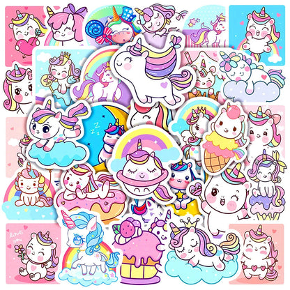 50PCS New Cute Unicorn Graffiti Stickers Refrigerator Computer Notebook Skateboard Water Cup