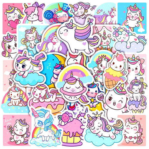 50PCS New Cute Unicorn Graffiti Stickers Refrigerator Computer Notebook Skateboard Water Cup