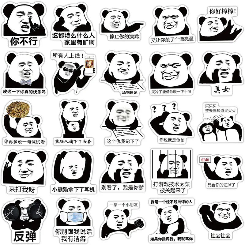 50PCS Cartoon Panda Sticker Animal Graffiti Luggage Helmet Car Guitar DIY Wall Sticker Toy Waterproof Decoration