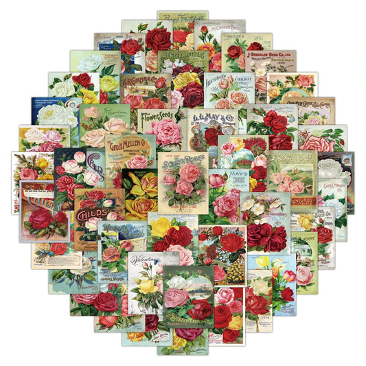 50PCS Vintage Floral Background Doodle Stickers for Skateboards, Water Bottles, Laptops, Refrigerators, Helmets - Exquisite DIY Desktop Decor Decals