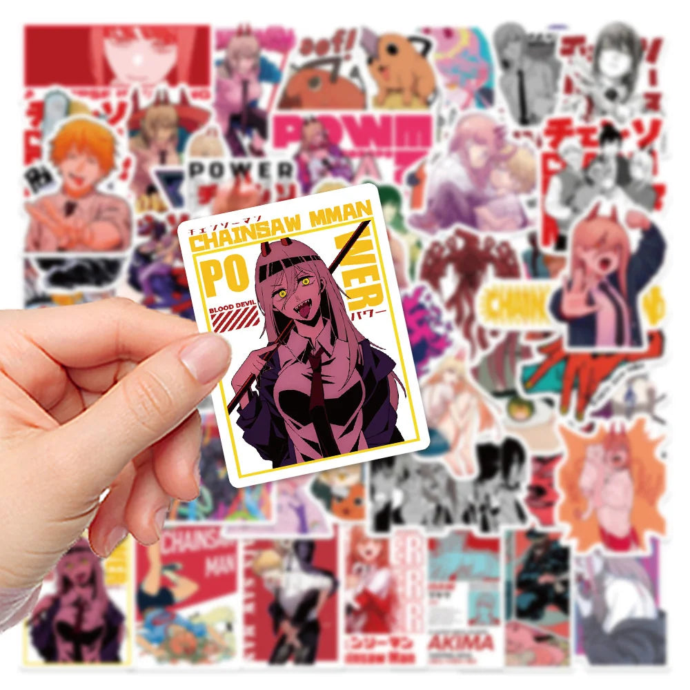 50 pieces of cartoon anime chainsaw man graffiti stickers, personalized, fashionable, creative and trendy DIY exquisite decorative stickers, refrigerator, water cup, skateboard helmet, guitar, popular decal toys