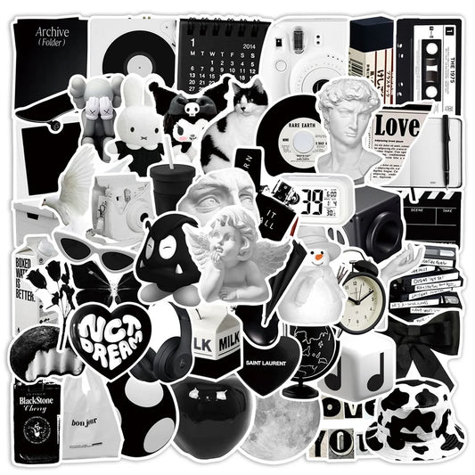 50PCS Ins Simple Black and White Cartoon Graffiti Waterproof Stickers Personalized Creative Trend Water CupHelmet