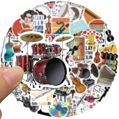 52 pieces of orchestral instrument graffiti stickers, personalized, fashionable, creative, fresh and exquisite decorative, creative decal helmet, skateboard, water cup, guitar, popular sticker toys