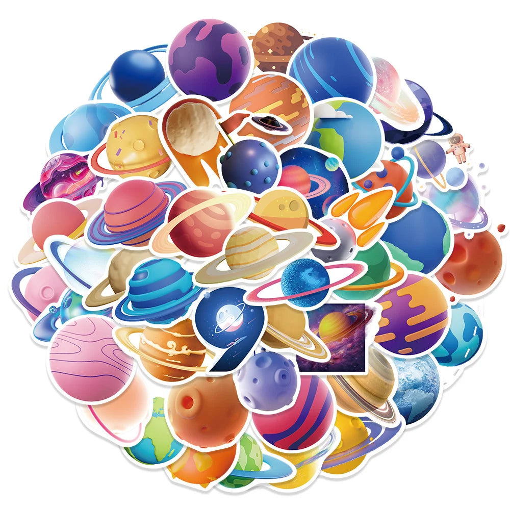 50PCS Cartoon Planet Graffiti Waterproof Sticker Personalized Decoration Creative Refrigerator Skateboard Helmet
