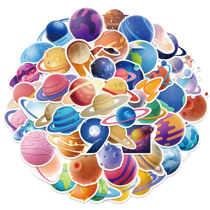 50PCS Cartoon Planet Graffiti Waterproof Sticker Personalized Decoration Creative Refrigerator Skateboard Helmet