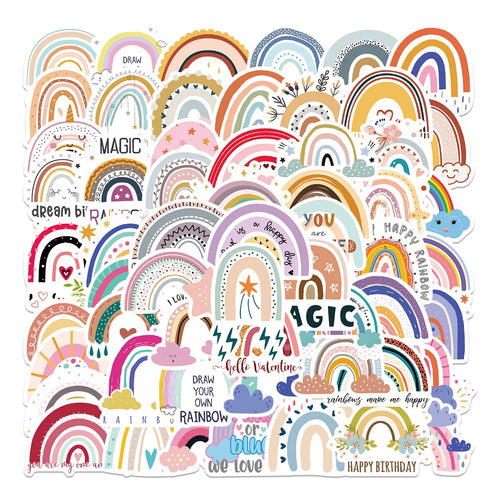 60PCS cartoon-style rainbow graffiti stickers, personalized, fashionable and creative DIY exquisite decorative stickers, guitar, skateboard, refrigerator, water cup, helmet, popular decal toys