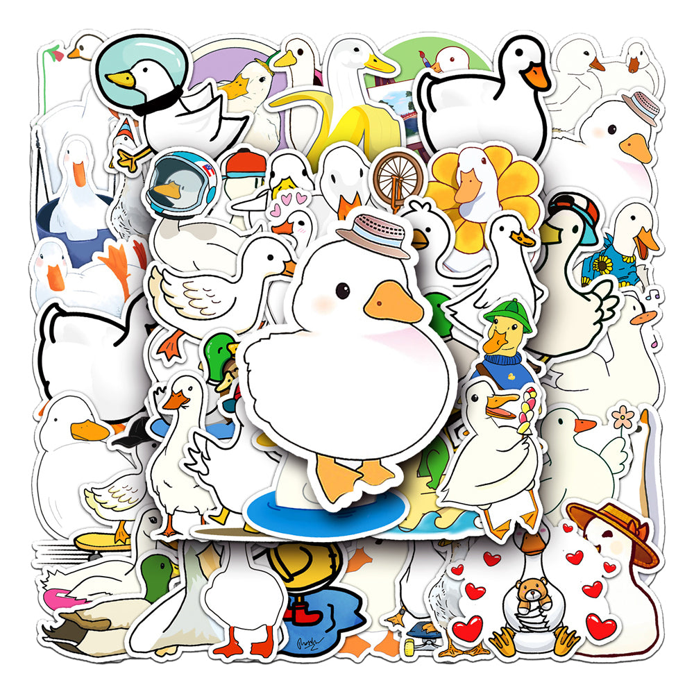 50PCS Cute Duck Doodle Stickers, Cartoon Animal Vinyl Decals for Laptops, Water Bottles, Nursery Decor