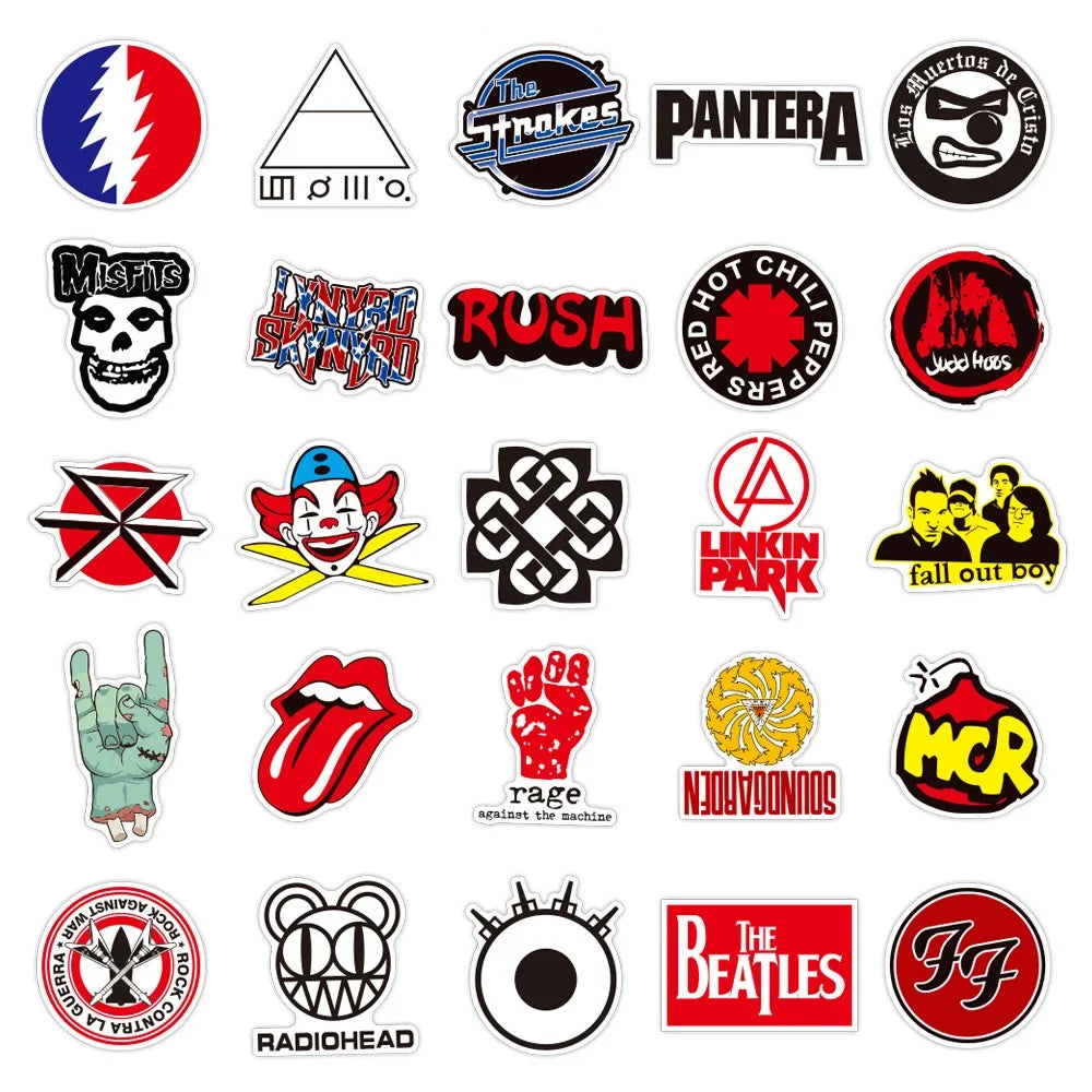 100PCS Rock Rock Band Sticker Graffiti Waterproof Skateboard Sticker Personalized Luggage Laptop Sticker