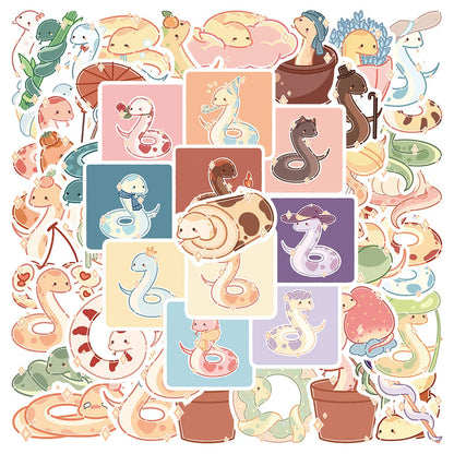 50PCS Cartoon Cute Snake Sticker For iPad Toy Luggage Laptop iPad Skateboard Notebook Cup DIY Sticker