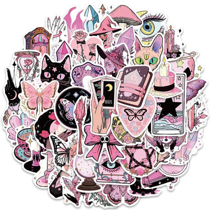 50PCS Pink Witch Stickers - Cute Magic Decals for Laptops, Water Bottles, Planners & Witchy Aesthetic Gifts