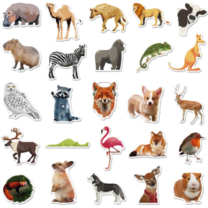 50PCS Zoo Series Cartoon Graffiti Waterproof Stickers Personalized Creative Decoration Refrigerator SkateboardCup