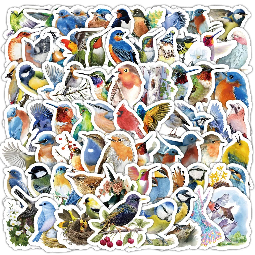 50PCS Cartoon Colorful Bird Sticker Flying Animal Graffiti iPad Mobile Phone Car DIY Wall Sticker Toy Decoration