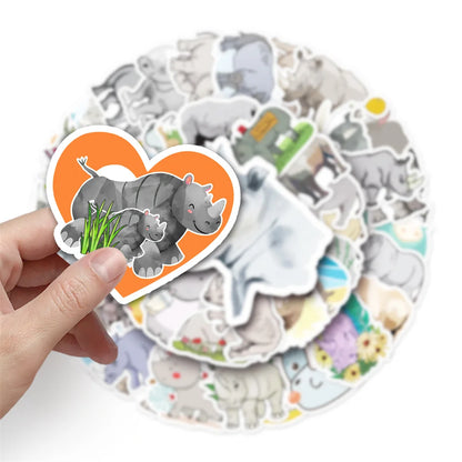 50PCS Rhinoceros Animal Cartoon Graffiti Waterproof Sticker Creative Decoration Refrigerator Skateboard Water Cup