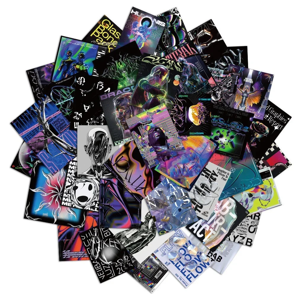 50PCS Trendy Style Acidic Design Graffiti Sticker Waterproof Luggage Refrigerator Water Cup Personalized Sticker
