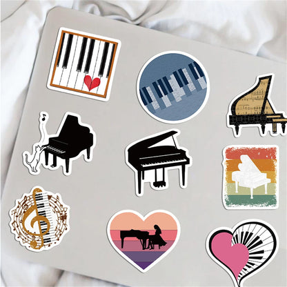 50PCS cartoon piano instrument creative decorative style graffiti stickers, personalized and fashionable creative DIY exquisite decorative decals, water cups, helmets, skateboards, popular sticker toys