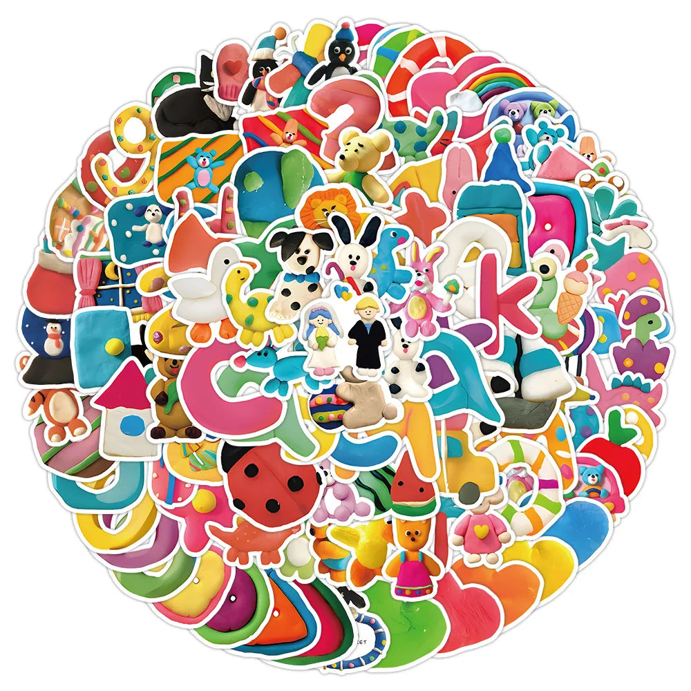100PCS Cute Cartoon Playdough Doodle Stickers Personalised Fashion Creative DIY Beautifully Decorative Decals Toys Laptop IPad Skateboards Mugs Helmets Popular Stickers Gifts