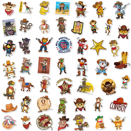 50PCS Cartoon Western Cowboy Animal Character Doodle Stickers Perfect for Suitcases, Refrigerators, Laptops, Skateboards, Water Bottles Exquisite DIY Journal Decorative Decals