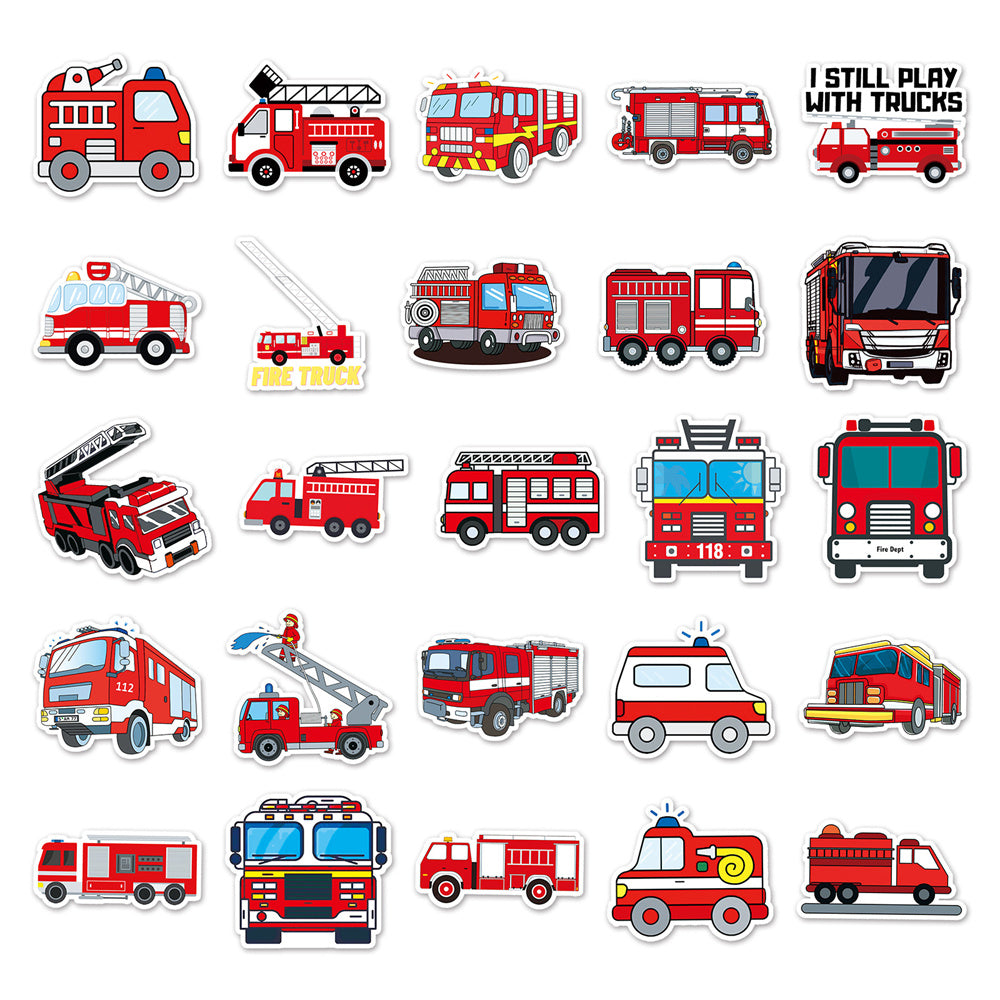 50PCS Fire Truck Stickers - Emergency Vehicle Decals for Kids, Lunch Boxes, Water Bottles & Firefighter Theme Gifts
