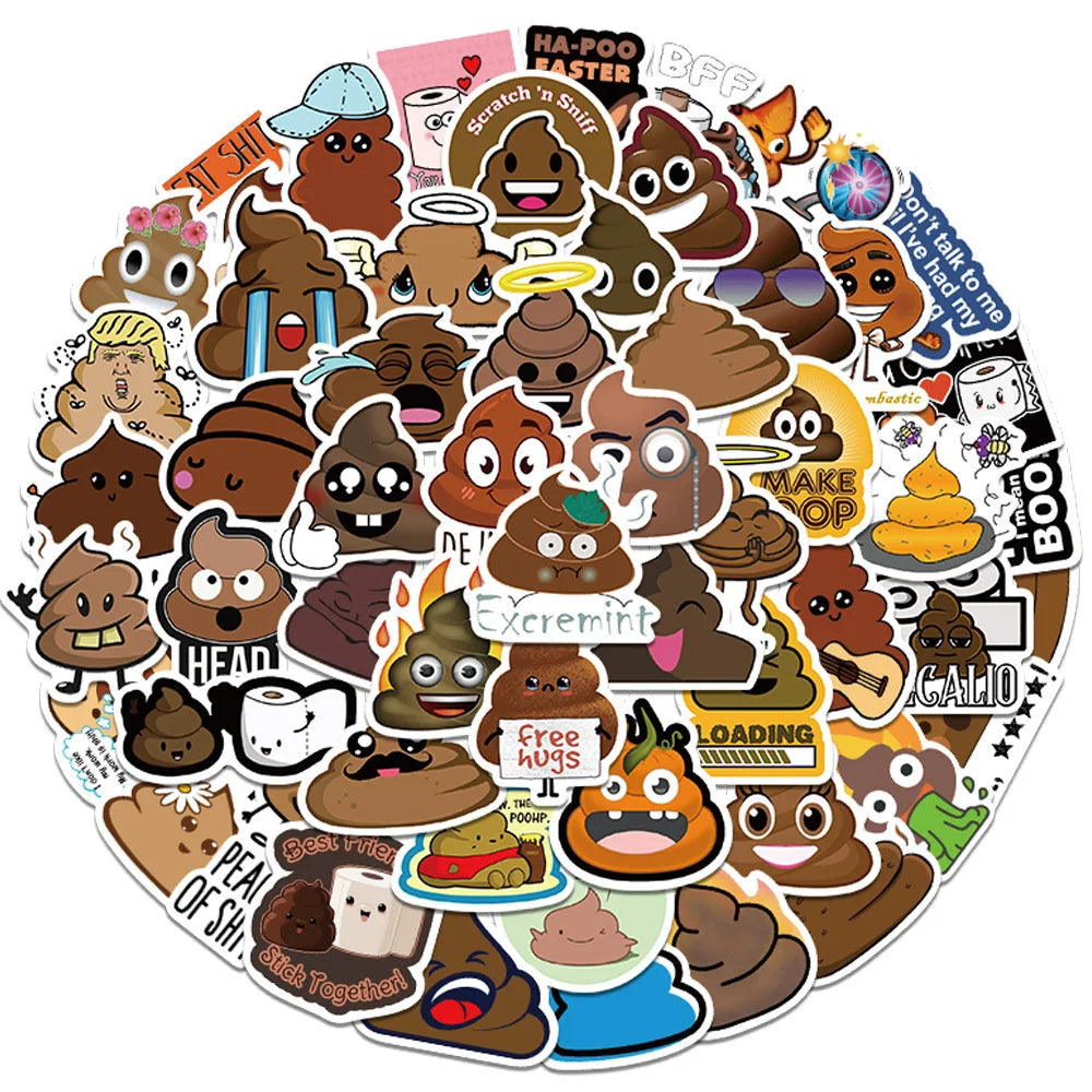 60PCS of poop fun and creative expression spoof graffiti stickers, personalized and fashionable creative trend decorated exquisite decal toys, refrigerator, guitar, skateboard, water cup, helmet, popular stickers
