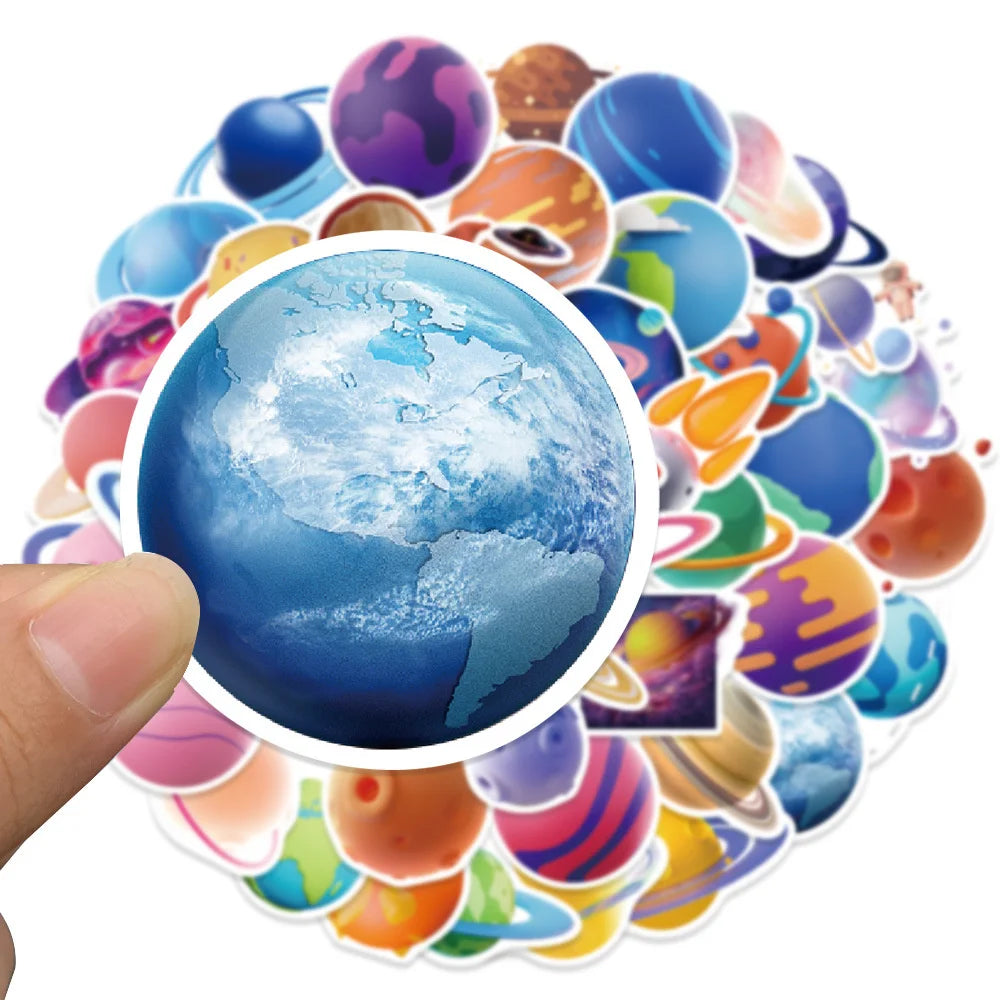 50PCS Cartoon Planet Graffiti Waterproof Sticker Personalized Decoration Creative Refrigerator Skateboard Helmet