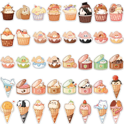 40PCS Cartoon Animal Food Graffiti Waterproof Stickers Personalized Creative Decoration Refrigerator HelmetGuitar