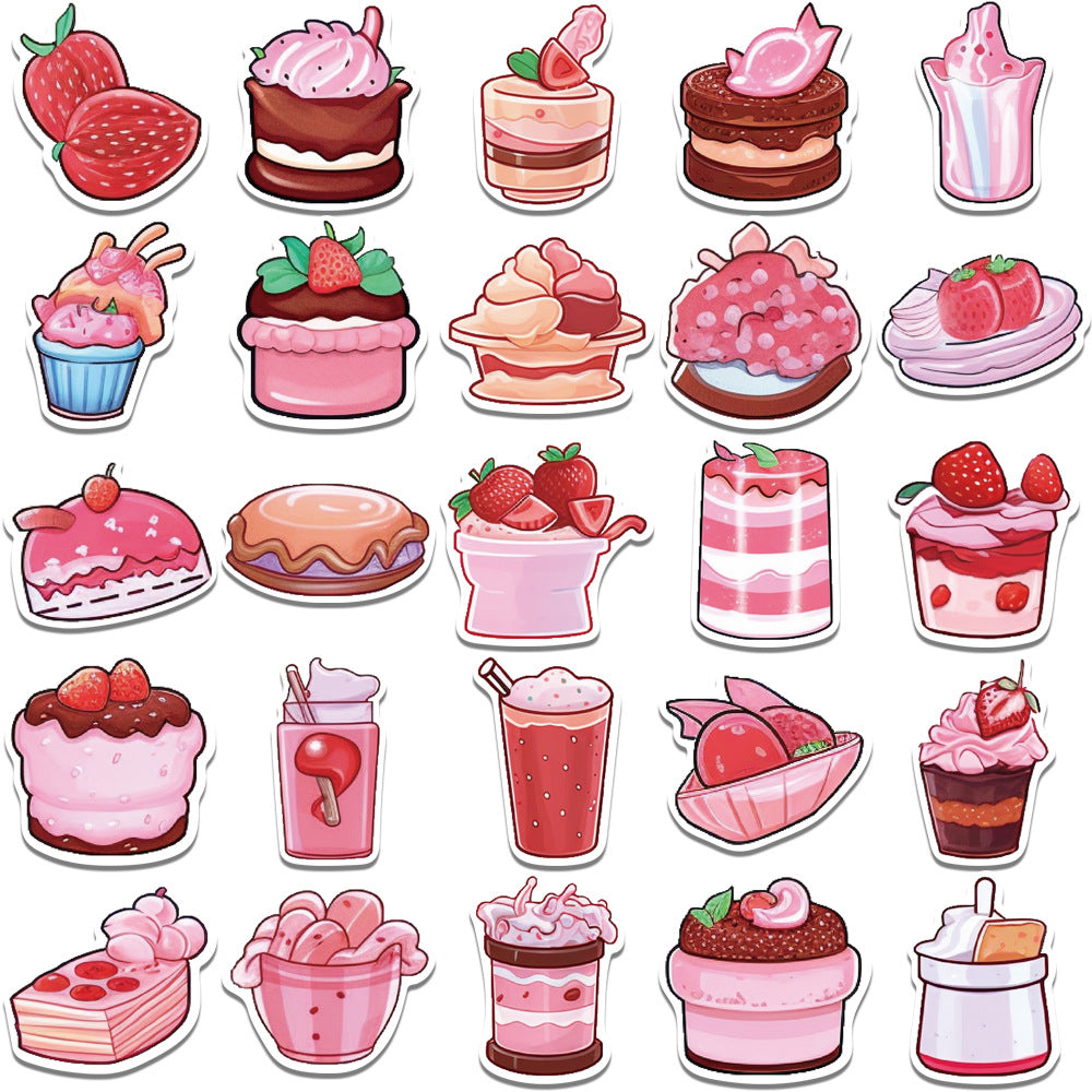 50PCS Pink Dessert Doodle Stickers, Cute Cartoon Sweet Treat Decals for Journals, Laptops, and Aesthetic Decor