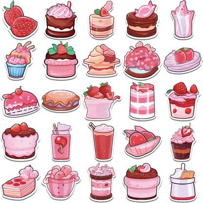 50PCS Pink Dessert Doodle Stickers, Cute Cartoon Sweet Treat Decals for Journals, Laptops, and Aesthetic Decor