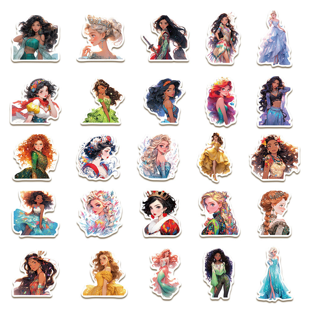 50PCS Runaway Princess Doodle Stickers - Cartoon Rebellious Royal Decals for Journals, Feminist DIY Crafts & Empowerment Gift Ideas