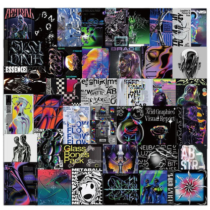 50PCS Trendy Style Acidic Design Graffiti Sticker Waterproof Luggage Refrigerator Water Cup Personalized Sticker