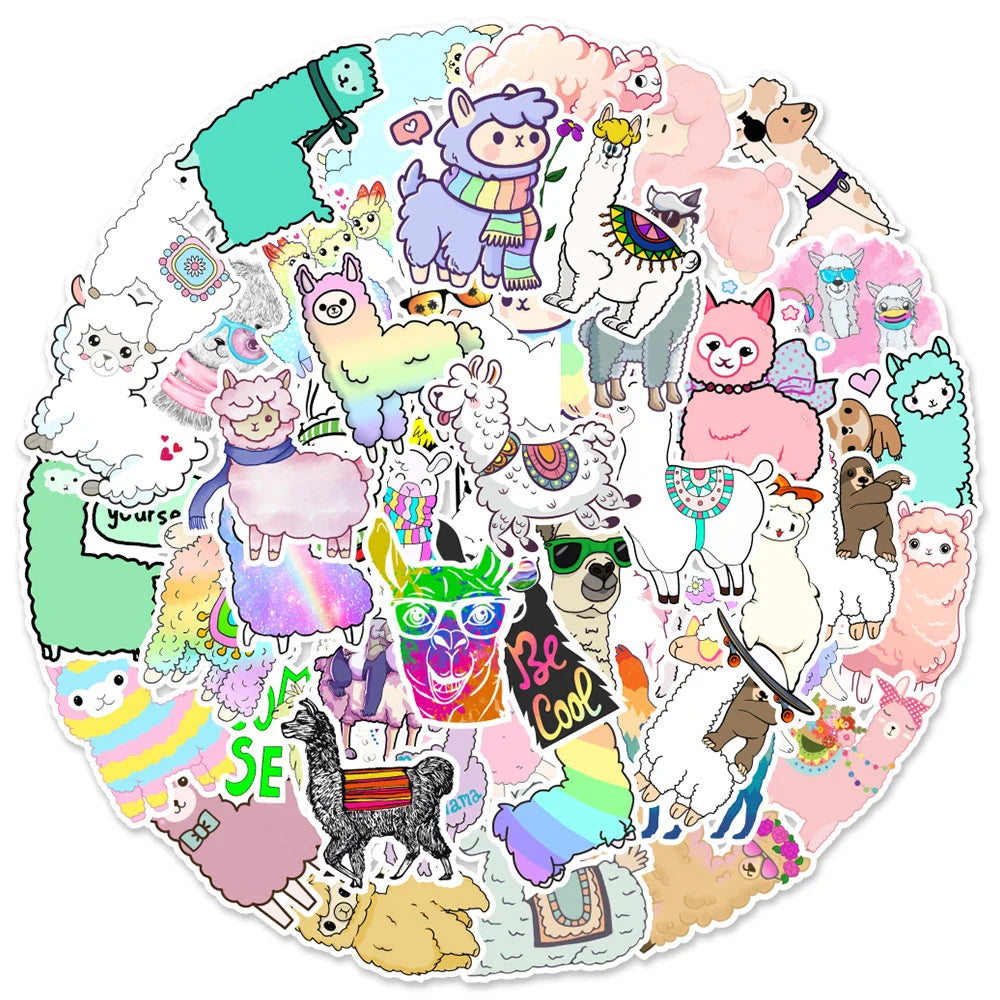 50PCS Cute Cartoon Animal Alpaca  Notebook Suitcase Water Cup Graffiti Decoration Sticker PersonalizedSkateboard