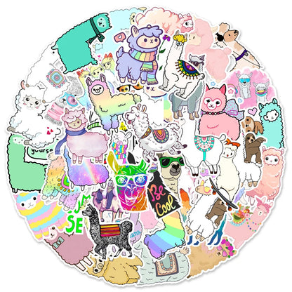 50PCS Cute Cartoon Animal Alpaca  Notebook Suitcase Water Cup Graffiti Decoration Sticker PersonalizedSkateboard