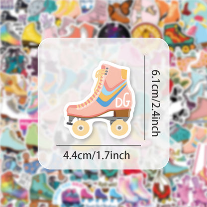 60PCS Retro Roller Skate Doodle Stickers, Vintage Cartoon Decals for Roller Rink Vibes and 80s Nostalgia