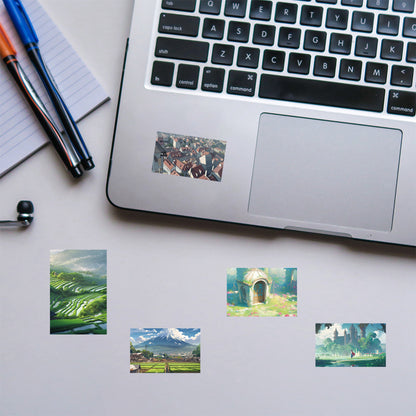 60PCS Cartoon Anime Scenery Doodle Stickers Exquisite and Stylish DIY Decorative Decals for Notebooks Suitable for Skateboards, Guitars, Laptops, Water Bottles, Helmets, and Stationery Cases