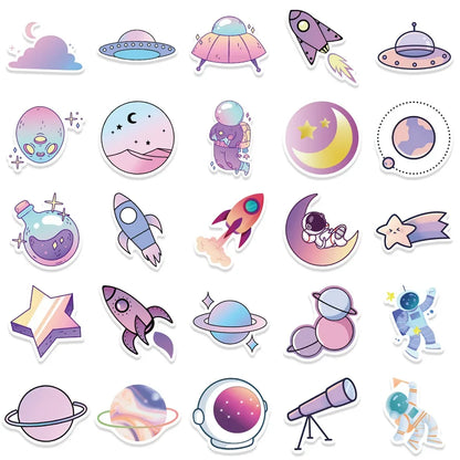 50PCS Cartoon Purple Gradient Planet Graffiti Helmet Water Cup DIY Waterproof Reward Sticker Notebook  Suitcase
