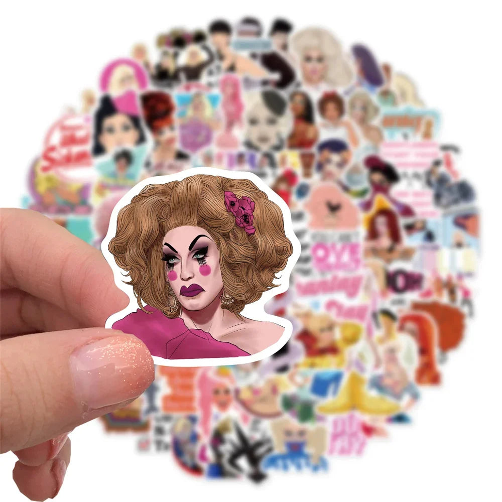 100PCS TV Show RuPauls Drag Race Cartoon Graffiti Stickers Personalized Fashion Creative Trend Exquisite DIY Decorative Decals Toys for Luggage Laptop IPad Skateboards Phone Case Mugs Popular Stickers