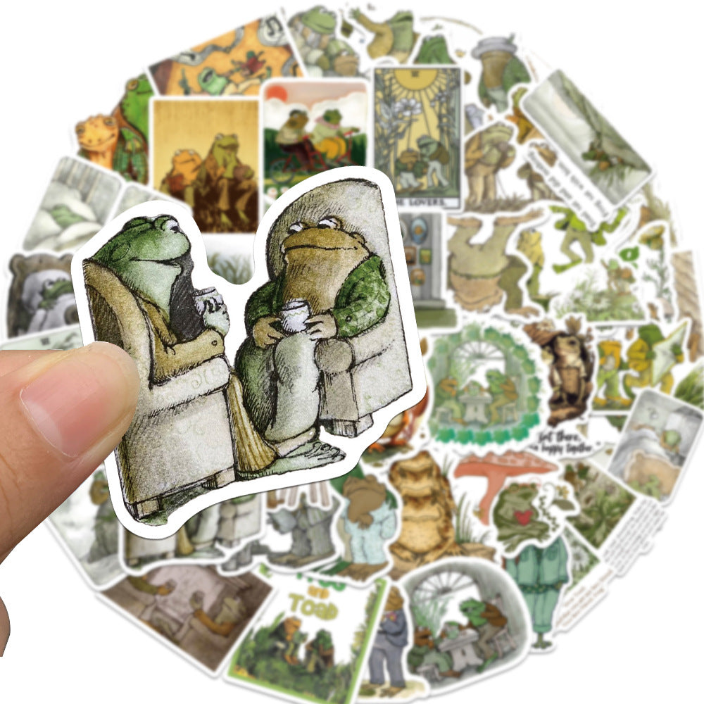50PCS Classic Cute Frog Doodle Stickers, Cartoon Animal Vinyl Decals for Planners, Laptops, and Kawaii Collections