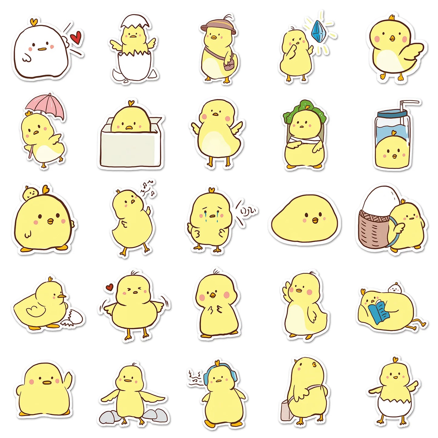 50PCS Cartoon Little Yellow Chicken Sticker Graffiti Animal Helmet Car Computer Pattern Scrapbook Toy Decoration