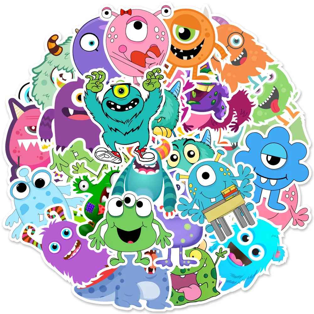 50PCS Cartoon Cute Bacteria Monster Sticker Decals Luggage Travel Skateboard Laptop Phone Water Cup Ipad Sticker