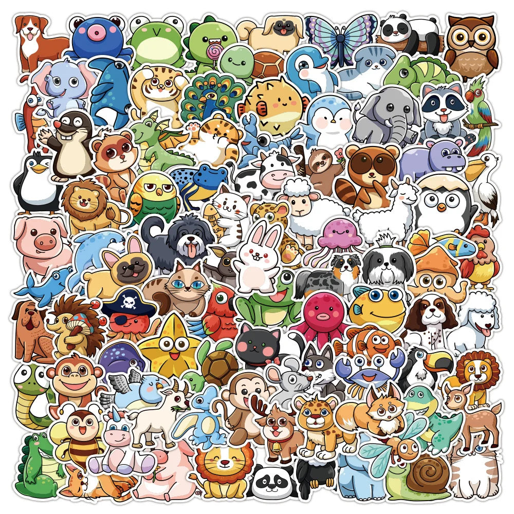 100PCS Cartoon Cute Animal Graffiti Stickers Personalized Creative Decorative Stickers Skateboards Guitar Laptop Refrigerator Luggage Fashion Popular Decals Gift Toys