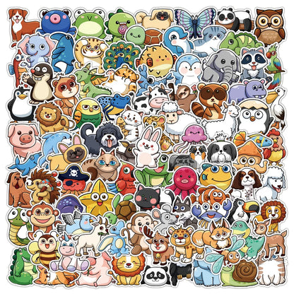 100PCS Cartoon Cute Animal Graffiti Stickers Personalized Creative Decorative Stickers Skateboards Guitar Laptop Refrigerator Luggage Fashion Popular Decals Gift Toys