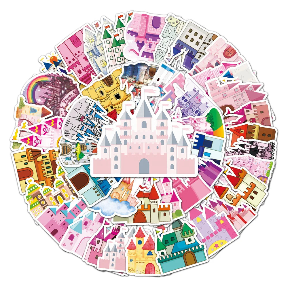 50PCS Castle Graffiti Stickers Cute Cartoon Ins Style Korean Stickers DIY Skateboard Luggage Stickers Waterproof
