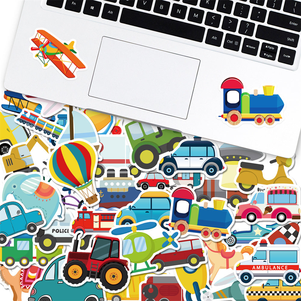 50PCS Construction Vehicle Doodle Stickers, Cute Excavator & Truck Cartoon Decals for Boys, Kids Room, and Toy Theme