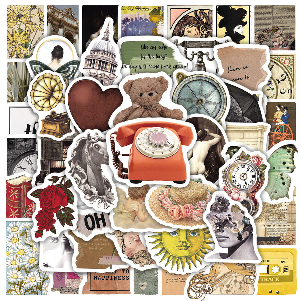 50PCS Retro Art Style Graffiti Stickers for Guitars, Skateboards, Laptops, Notebooks, and Stationery Boxes Exquisite Decorative Decals