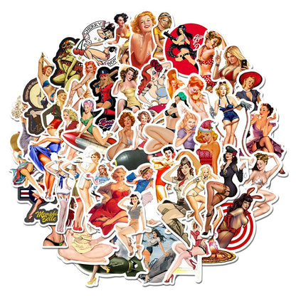 50PCS Cartoon Pin Up Girl Sexy Girl Series Stickers  Luggage Laptop IPad Phone Case Journal Waterproof Stickers