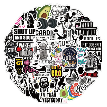 50PCS Cute Fitness Text Inspirational Graffiti Waterproof Sticker Creative Decoration Personality CupHelmetGuitar