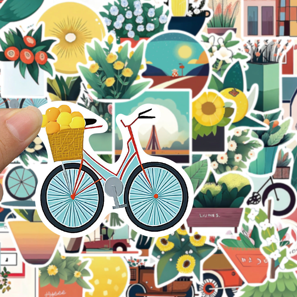 50PCS Cartoon Flat-Style Illustration Materials Doodle Stickers Exquisite Fashion Creative DIY Journal Decorative Decals Suitable for Phone Cases, Laptops, Skateboards, and Stationery Boxes